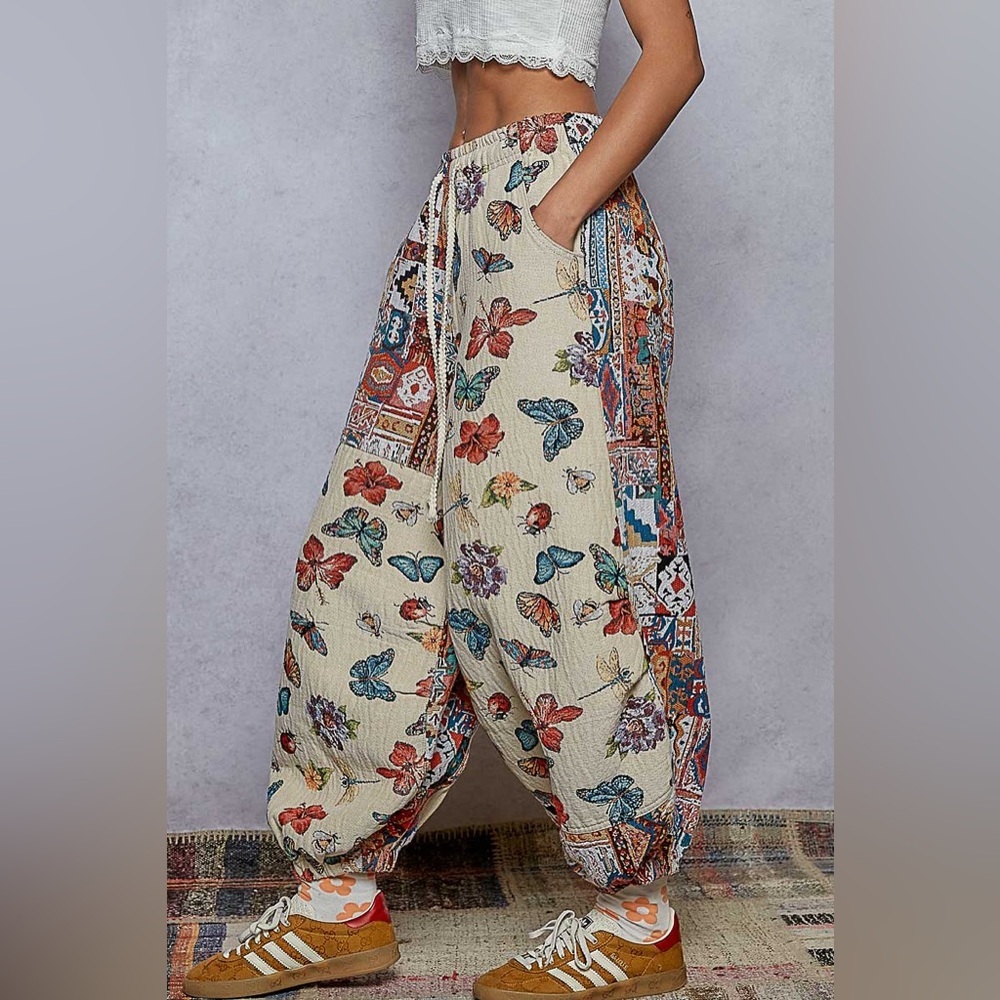 POL Cream Boho Butterfly Print Harem Pants - Picture 4 of 4